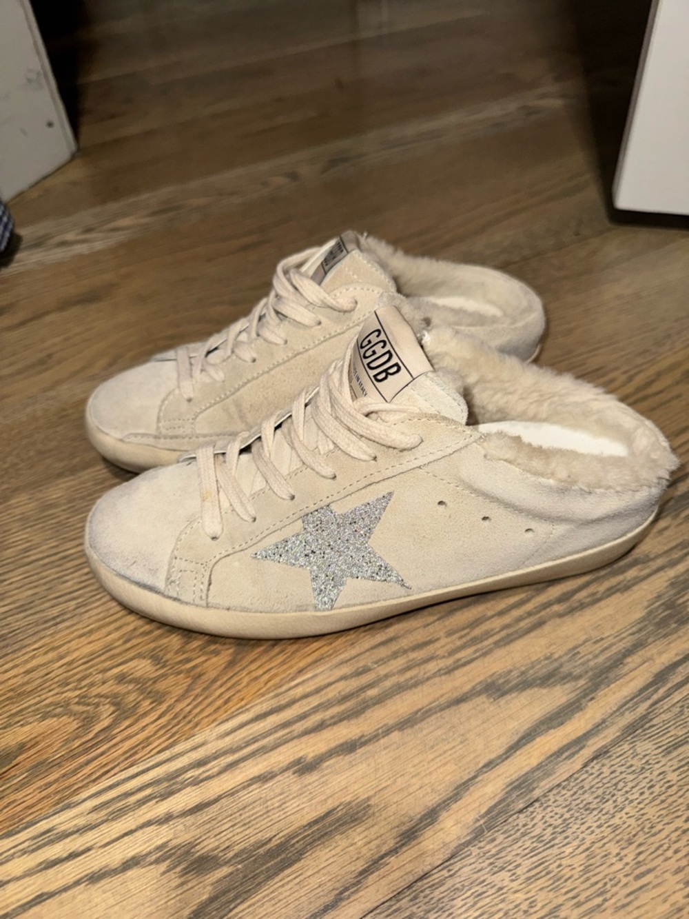 Golden Goose Beige Suede Sneakers with Silver Star